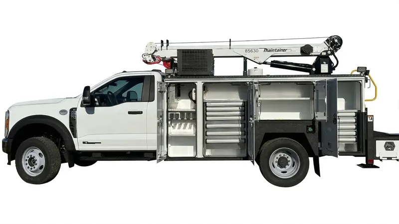 Ford Super Duty service truck with crane and shelving
