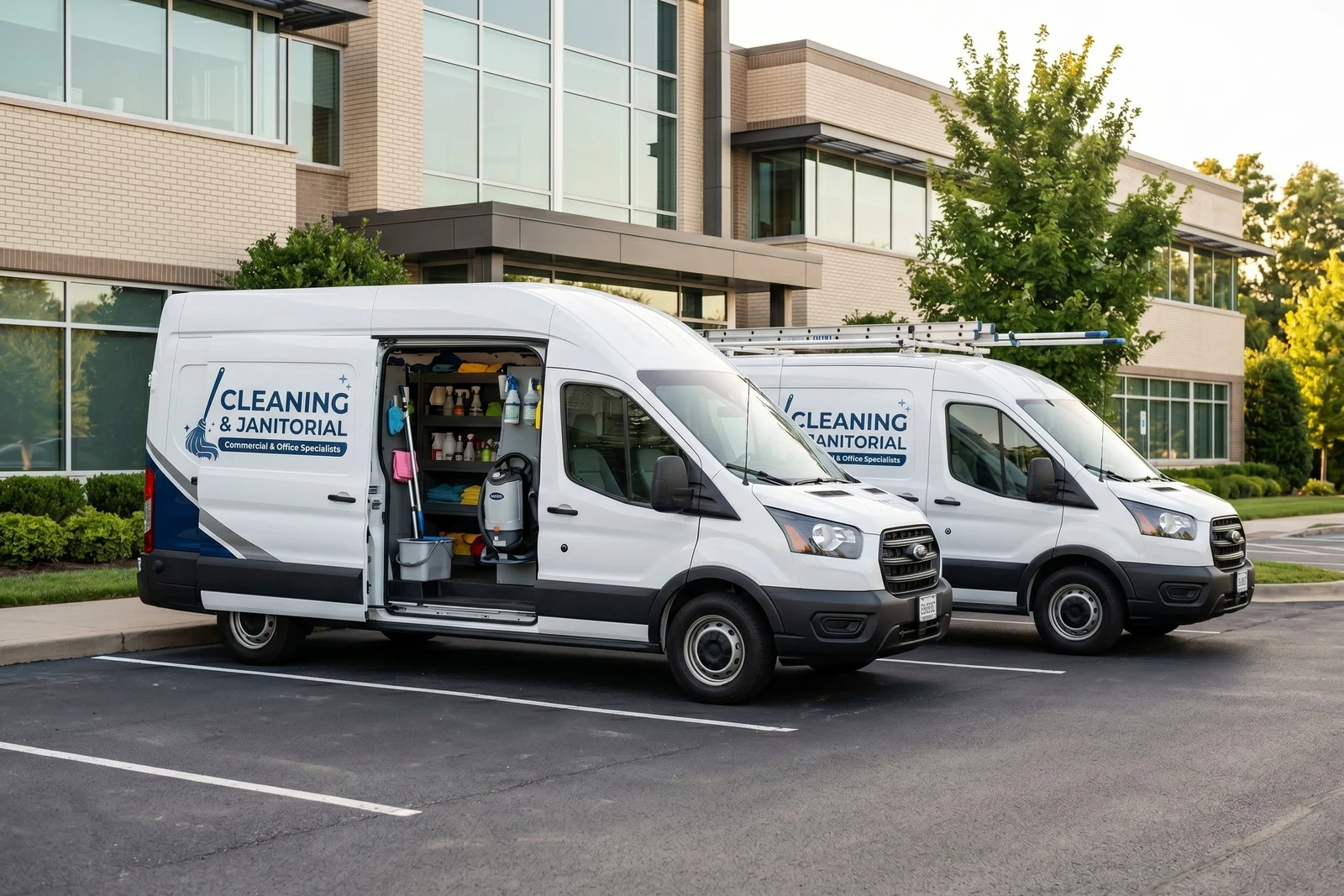 Ford Transit van with janitorial equipment and professional branding