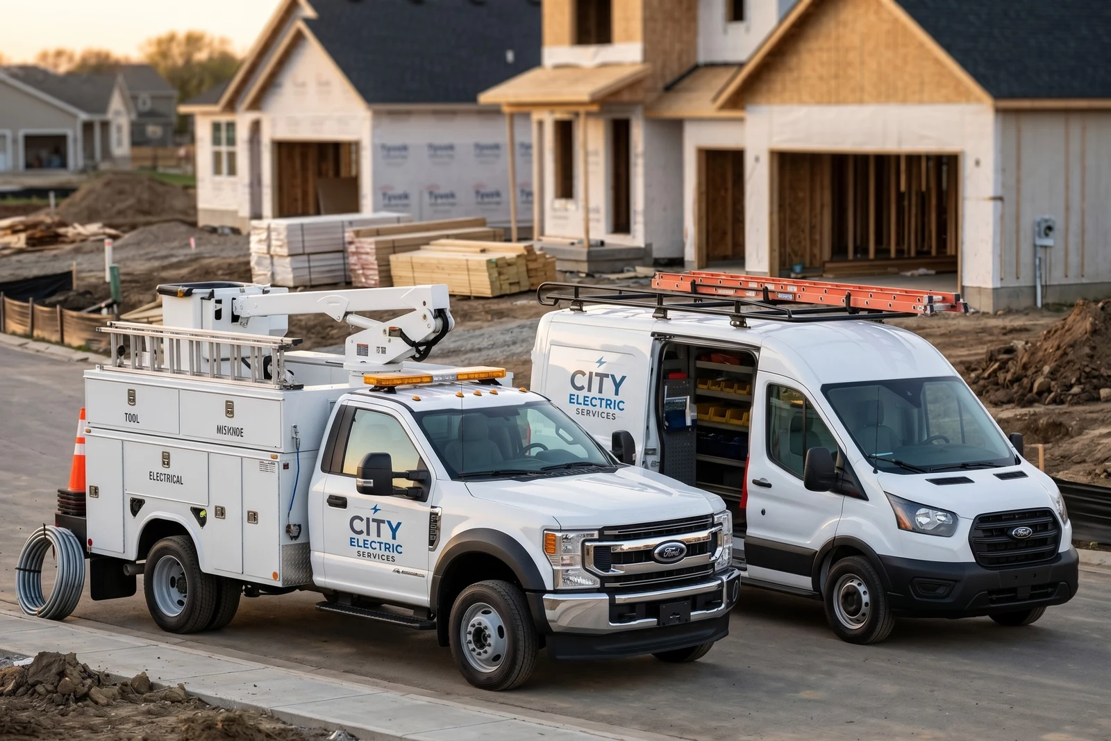 Ford service truck with electrical racks and toolboxes