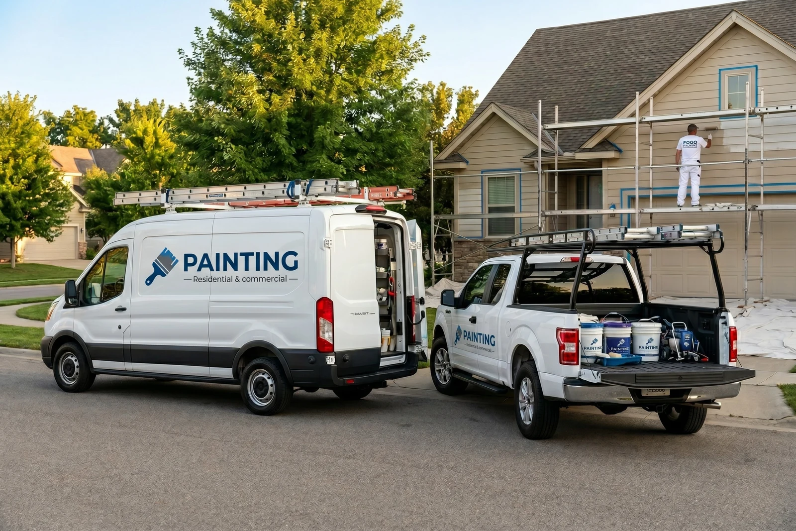 Ford Transit van with painting equipment and storage